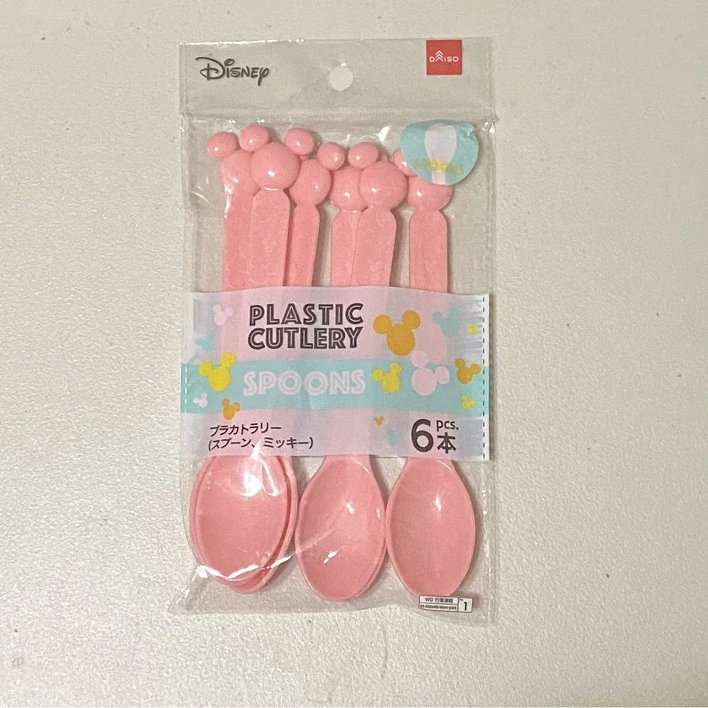Daiso‎ Disney Mickey Mouse Pink Plastic Spoons + Forks 6 Pieces Each Pack